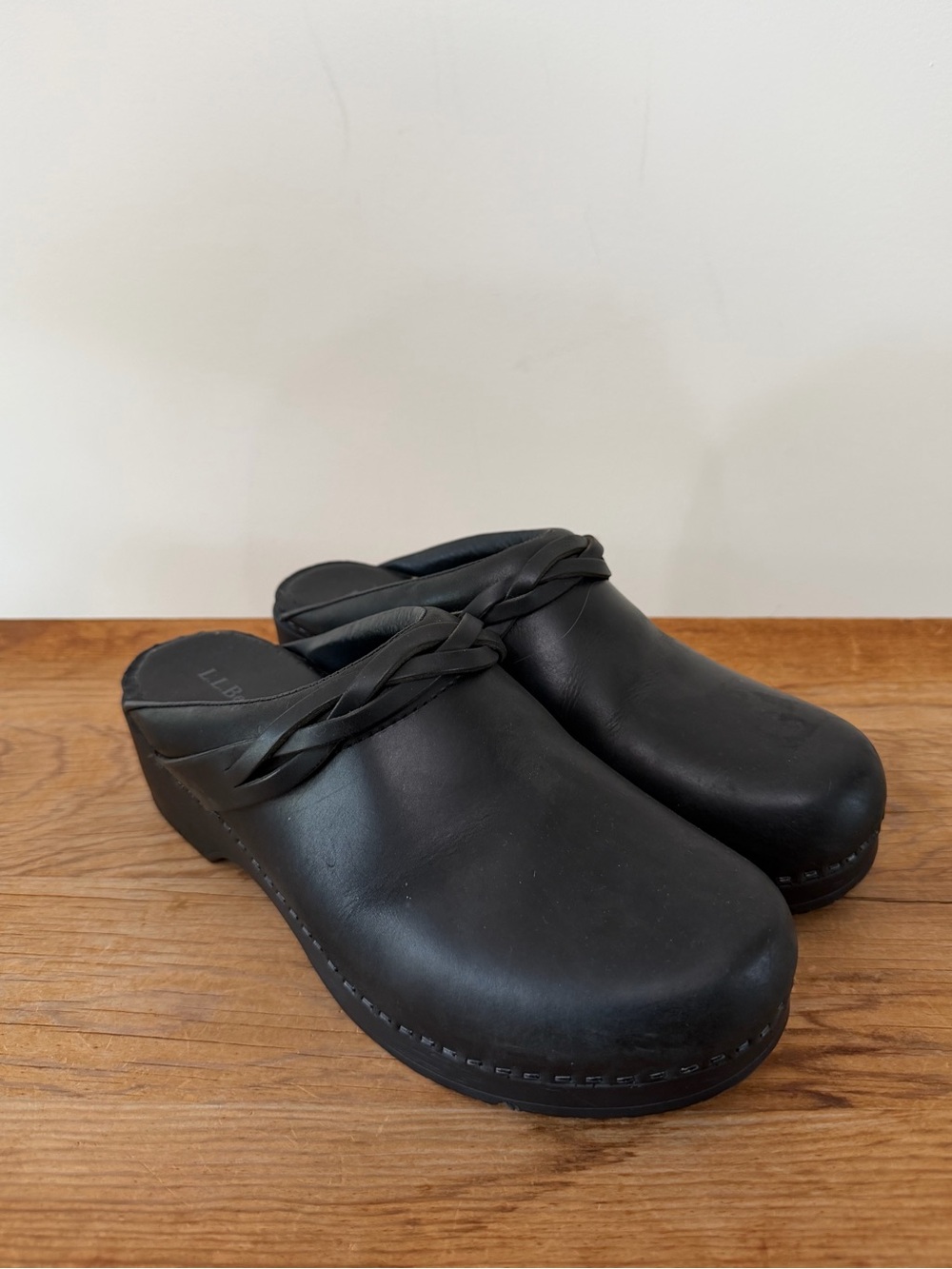 LL Bean Leather Clogs Mules Shoes Lagenlook Comfort Black Braided Women’s 42